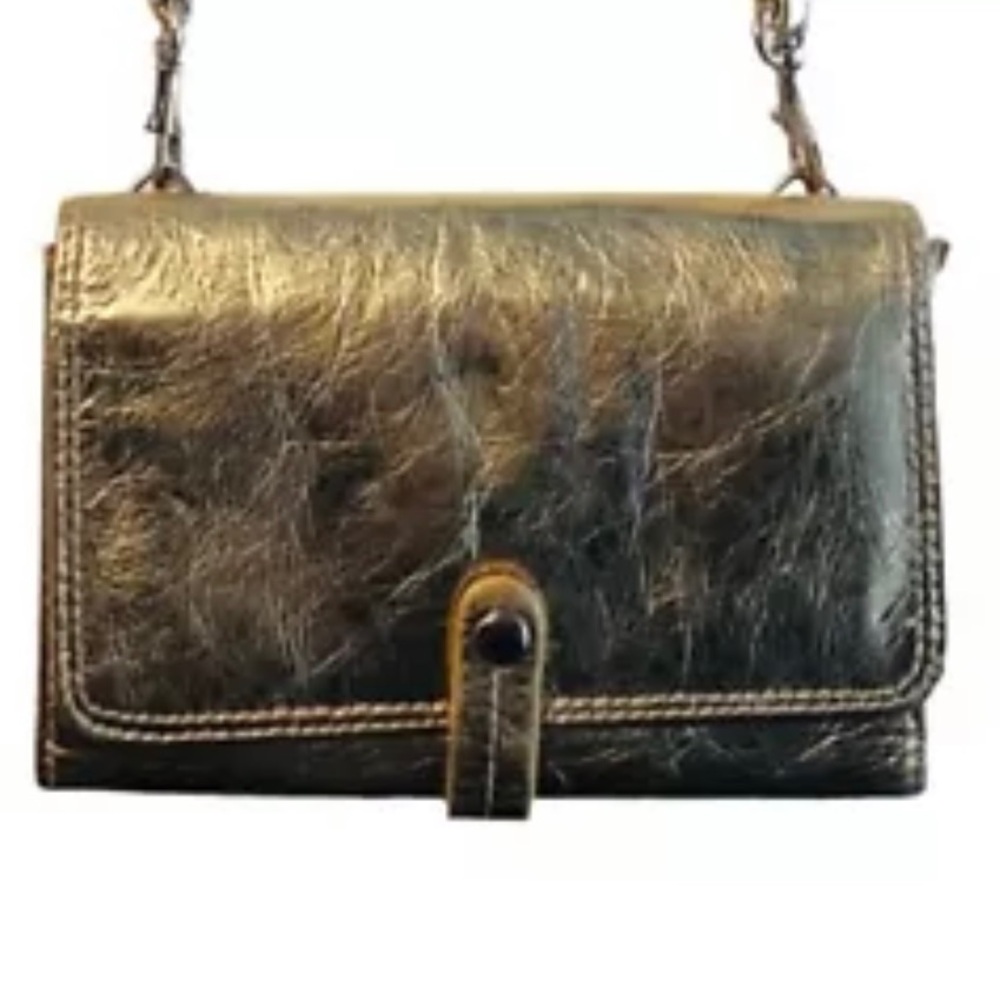Metallic Gold Leather Fossil Small Crossbody Bag/Wallet Removable Strap